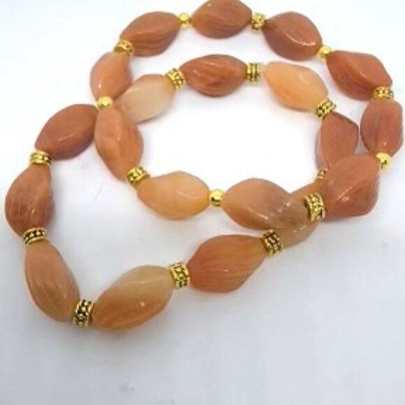 Copper Colored Averturine Twisted Beaded Bracelets with Gold Spacers - Picture 2 of 2